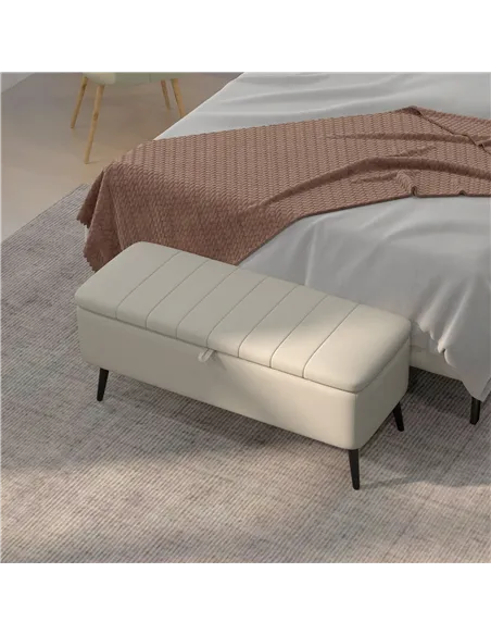 HOMCOM Linen-Look 92 x 31cm Storage Ottoman - Cream White
