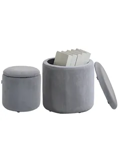 HOMCOM Set of Two Corduroy Storage Ottomans - Grey