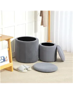 HOMCOM Set of Two Corduroy Storage Ottomans - Grey 2