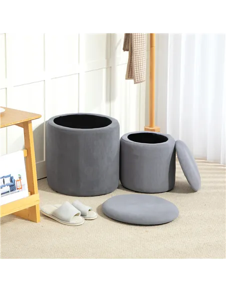 HOMCOM Set of Two Corduroy Storage Ottomans - Grey