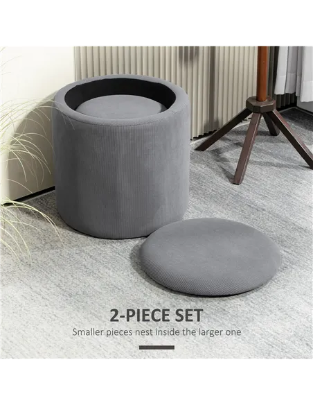 HOMCOM Set of Two Corduroy Storage Ottomans - Grey