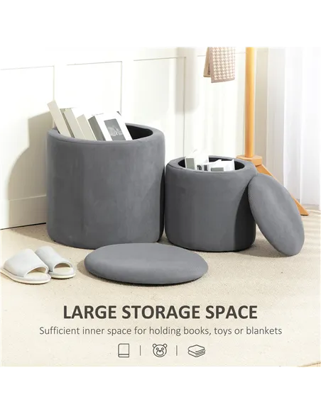 HOMCOM Set of Two Corduroy Storage Ottomans - Grey