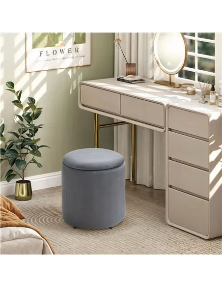 HOMCOM Set of Two Corduroy Storage Ottomans - Grey