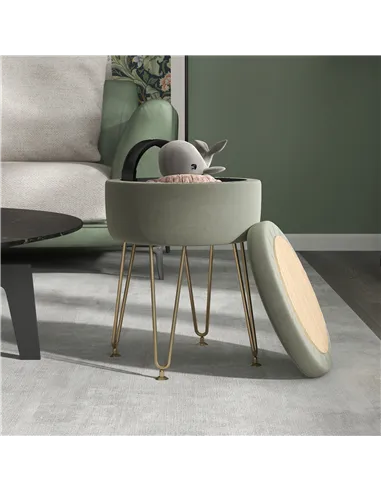 HOMCOM 5L Velvet-Feel Storage Ottoman - Green