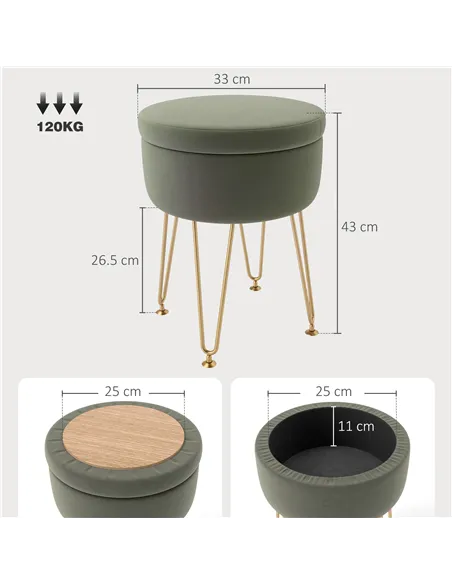 HOMCOM 5L Velvet-Feel Storage Ottoman - Green