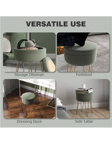 HOMCOM 5L Velvet-Feel Storage Ottoman - Green