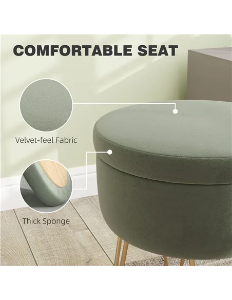 HOMCOM 5L Velvet-Feel Storage Ottoman - Green