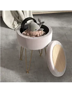 HOMCOM 5L Velvet-Feel Storage Ottoman - Light Pink 2