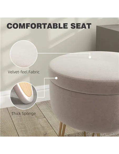 HOMCOM 5L Velvet-Feel Storage Ottoman - Light Pink