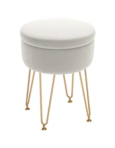 HOMCOM 5L Velvet-Feel Storage Ottoman - Cream White