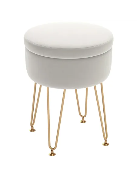 HOMCOM 5L Velvet-Feel Storage Ottoman - Cream White