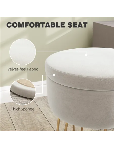 HOMCOM 5L Velvet-Feel Storage Ottoman - Cream White