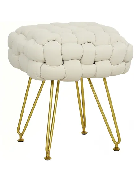 HOMCOM Velvet-Feel Bold Woven Footstool - Cream White