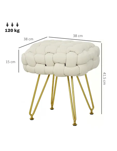 HOMCOM Velvet-Feel Bold Woven Footstool - Cream White