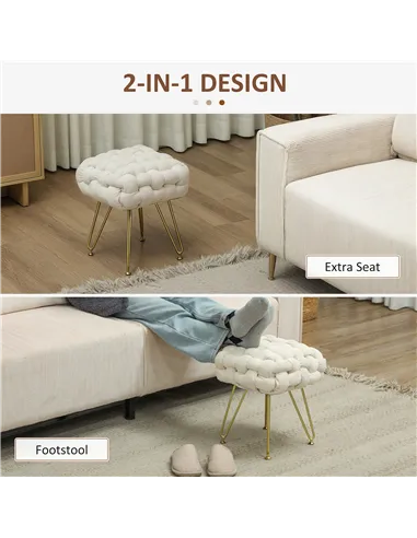 HOMCOM Velvet-Feel Bold Woven Footstool - Cream White