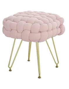 HOMCOM Velvet-Feel Bold Woven Footstool - Pink