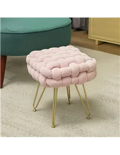 HOMCOM Velvet-Feel Bold Woven Footstool - Pink 2