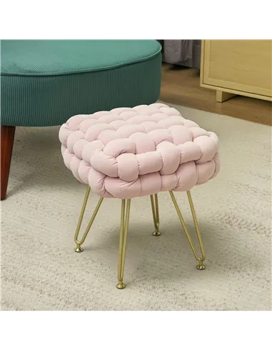 HOMCOM Velvet-Feel Bold Woven Footstool - Pink