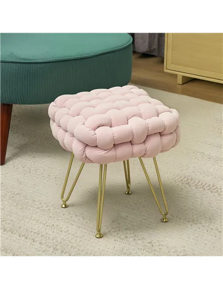 HOMCOM Velvet-Feel Bold Woven Footstool - Pink