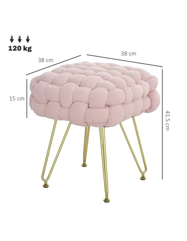 HOMCOM Velvet-Feel Bold Woven Footstool - Pink