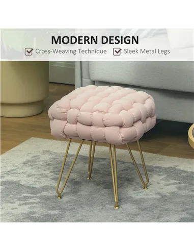HOMCOM Velvet-Feel Bold Woven Footstool - Pink