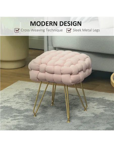 HOMCOM Velvet-Feel Bold Woven Footstool - Pink