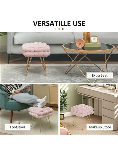 HOMCOM Velvet-Feel Bold Woven Footstool - Pink