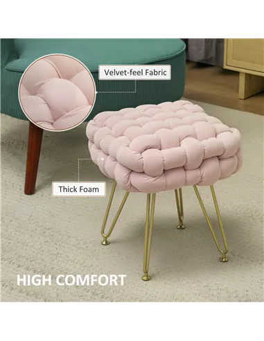 HOMCOM Velvet-Feel Bold Woven Footstool - Pink