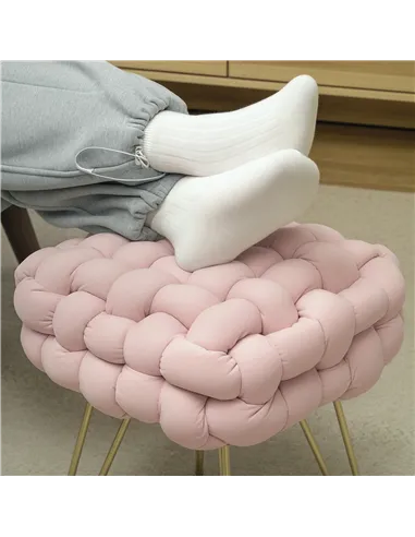 HOMCOM Velvet-Feel Bold Woven Footstool - Pink