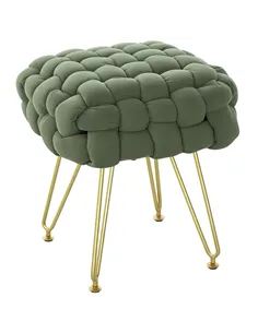 HOMCOM Velvet-Feel Bold Woven Footstool - Green