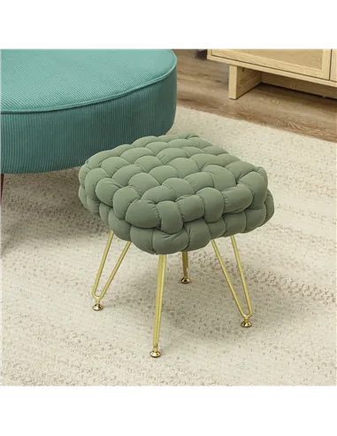 HOMCOM Velvet-Feel Bold Woven Footstool - Green