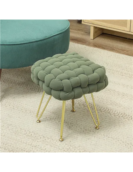 HOMCOM Velvet-Feel Bold Woven Footstool - Green