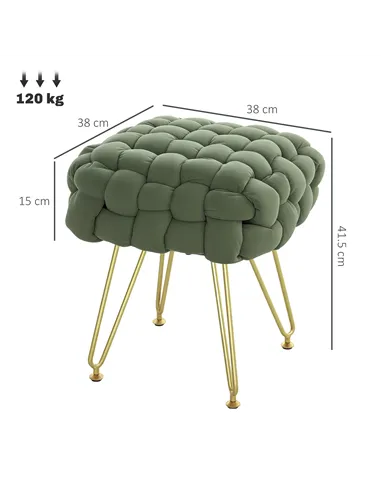 HOMCOM Velvet-Feel Bold Woven Footstool - Green