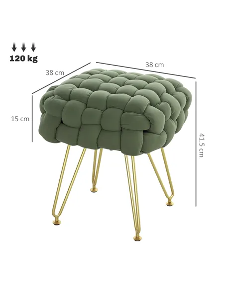 HOMCOM Velvet-Feel Bold Woven Footstool - Green