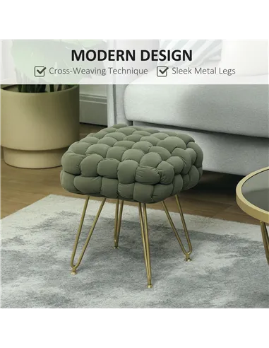 HOMCOM Velvet-Feel Bold Woven Footstool - Green