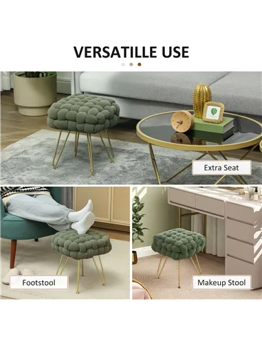 HOMCOM Velvet-Feel Bold Woven Footstool - Green