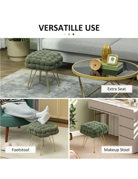 HOMCOM Velvet-Feel Bold Woven Footstool - Green