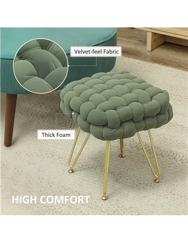 HOMCOM Velvet-Feel Bold Woven Footstool - Green