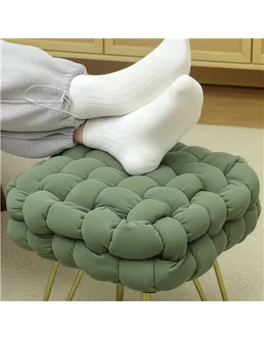 HOMCOM Velvet-Feel Bold Woven Footstool - Green