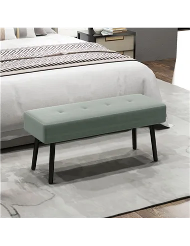 HOMCOM End of Bed Bench, Corduroy Bedroom Bench with Thick Padding and Steel Legs, Tufted Window Seat for Entryway, Living Room,