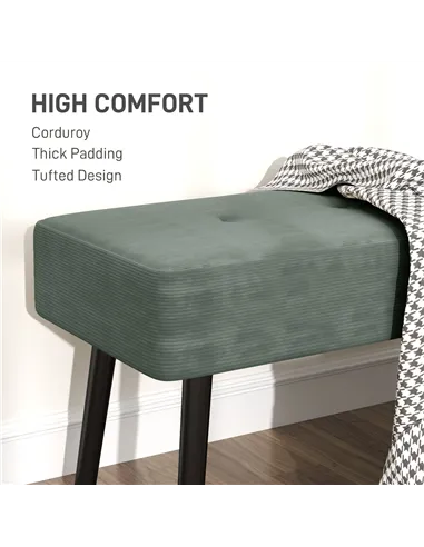 HOMCOM End of Bed Bench, Corduroy Bedroom Bench with Thick Padding and Steel Legs, Tufted Window Seat for Entryway, Living Room,