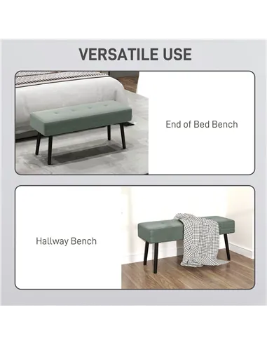 HOMCOM End of Bed Bench, Corduroy Bedroom Bench with Thick Padding and Steel Legs, Tufted Window Seat for Entryway, Living Room,