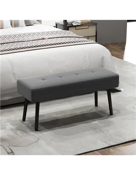 HOMCOM End of Bed Bench, Corduroy Bedroom Bench with Thick Padding and Steel Legs, Tufted Window Seat for Entryway, Living Room,