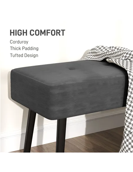 HOMCOM End of Bed Bench, Corduroy Bedroom Bench with Thick Padding and Steel Legs, Tufted Window Seat for Entryway, Living Room,