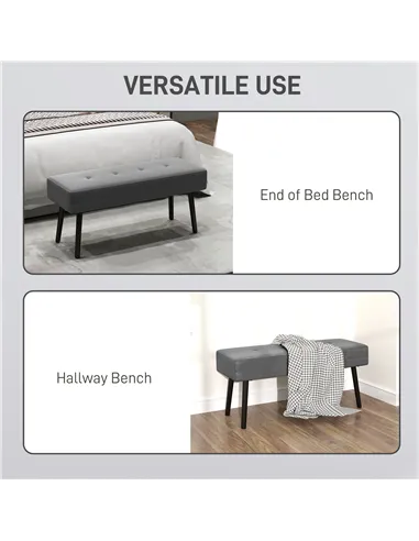 HOMCOM End of Bed Bench, Corduroy Bedroom Bench with Thick Padding and Steel Legs, Tufted Window Seat for Entryway, Living Room,