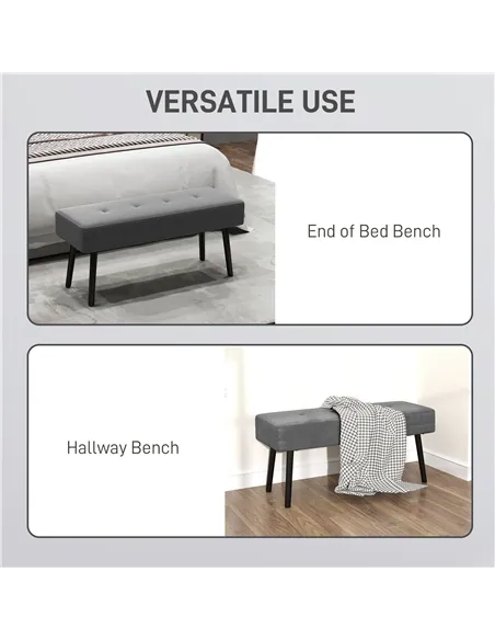 HOMCOM End of Bed Bench, Corduroy Bedroom Bench with Thick Padding and Steel Legs, Tufted Window Seat for Entryway, Living Room,