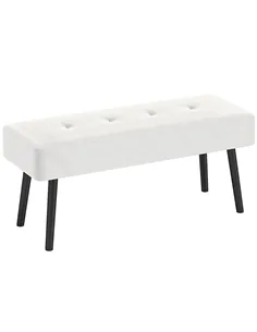 HOMCOM End of Bed Bench, Corduroy Bedroom Bench with Thick Padding and Steel Legs, Tufted Window Seat for Entryway, Living Room,