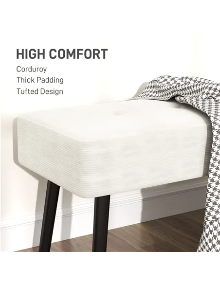 HOMCOM End of Bed Bench, Corduroy Bedroom Bench with Thick Padding and Steel Legs, Tufted Window Seat for Entryway, Living Room,