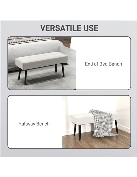 HOMCOM End of Bed Bench, Corduroy Bedroom Bench with Thick Padding and Steel Legs, Tufted Window Seat for Entryway, Living Room,