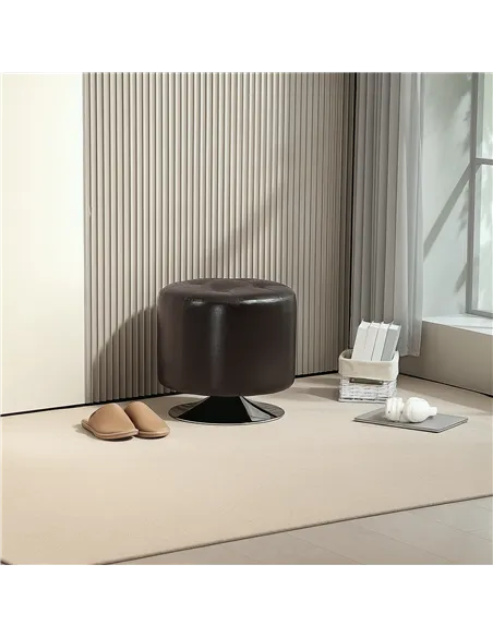 HOMCOM 360° Swivel Foot Stool Round PU Footstool with Thick Sponge Padding and Solid Steel Base, Brown